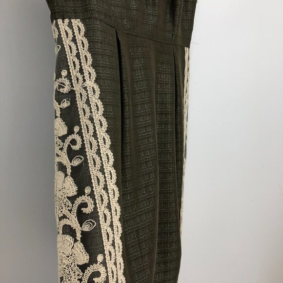 Anthropologie Moulinette Soeurs Olive Green Crochet embroidered rainwashed dress - Picture 12 of 16